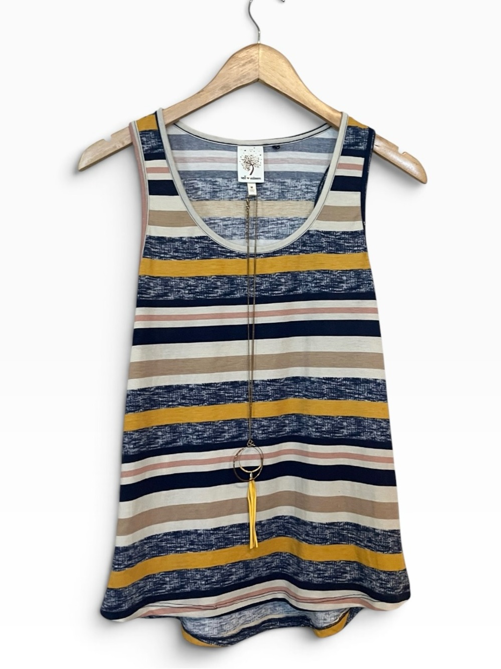 Self Esteem Striped Tank Top with Necklace Size Medium